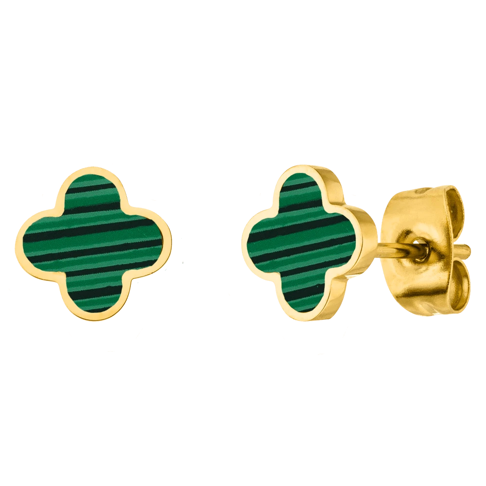 Green Clover Ohrstecker | 18K Vergoldet