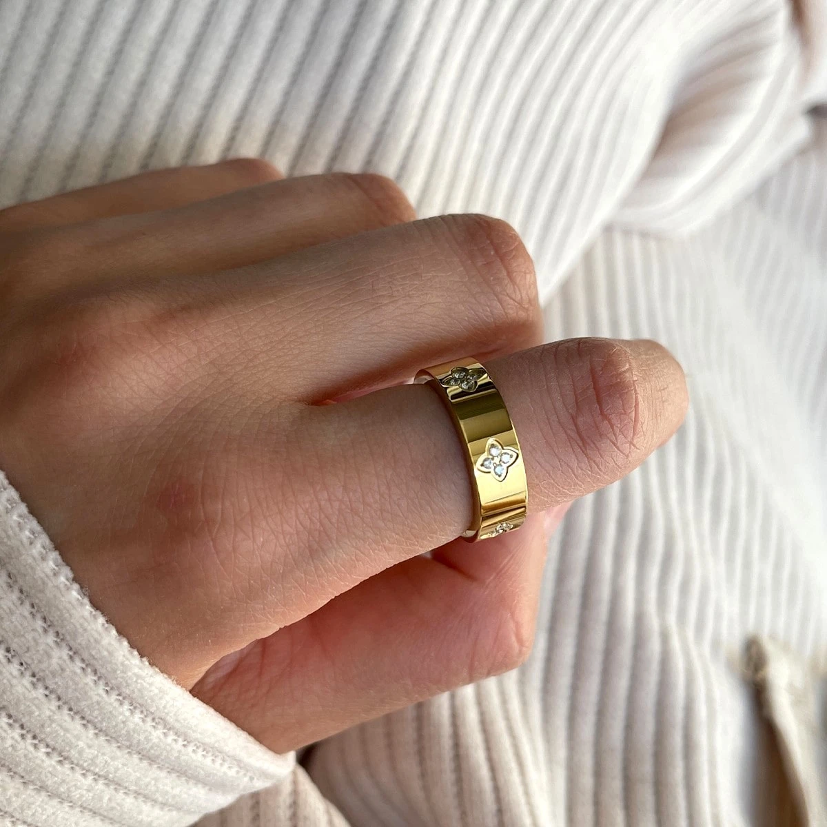 Clover Stone Ring | 18K Vergoldet – Bild 2