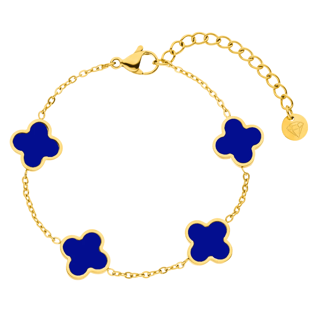 Blue Clover Armband | 18K Vergoldet