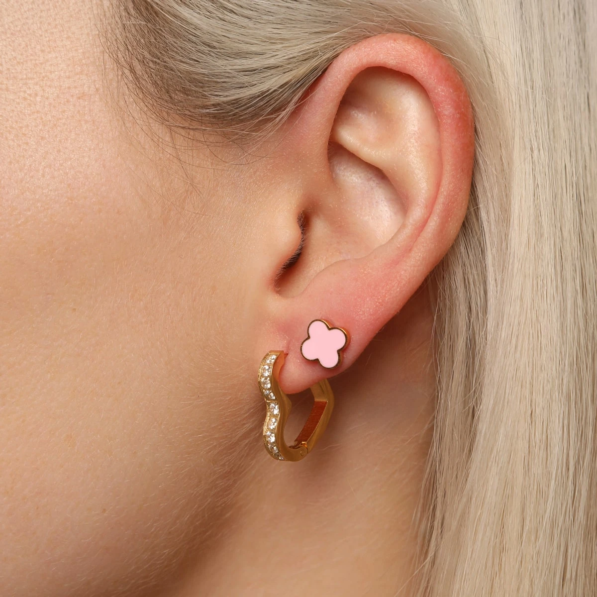 Pink Clover Ohrstecker | 18K Vergoldet â Bild 2