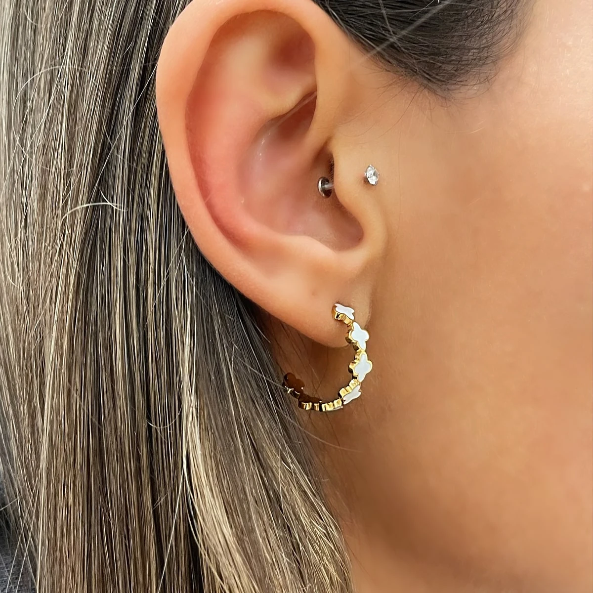 White Clovers Hoops | 18K Vergoldet â Bild 3