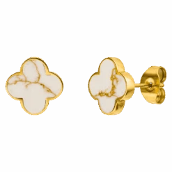 White-Gold Clover Ohrstecker | 18K Vergoldet